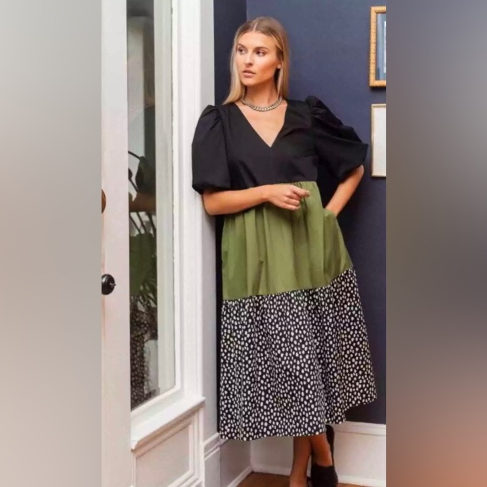 NWT Crosby by Mollie Burch The Brawley dress in  Dalmatian Colorblock  XL